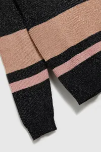 Marisse Black Striped Sweater With Metallic Thread And Round Neckline