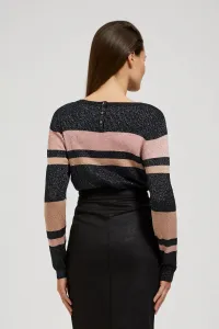 Marisse Black Striped Sweater With Metallic Thread And Round Neckline
