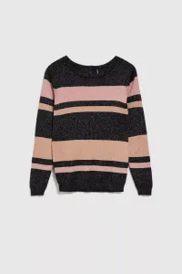 Marisse Black Striped Sweater With Metallic Thread And Round Neckline