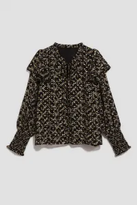 Marisse Patterned Shirt With A Tie At The Neckline, Black