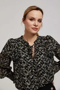 Marisse Patterned Shirt With A Tie At The Neckline, Black