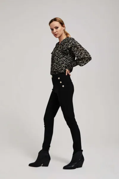 Marisse Patterned Shirt With A Tie At The Neckline, Black