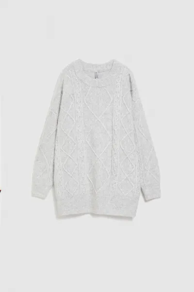 Marisse Light Gray Decorative Knit Sweater