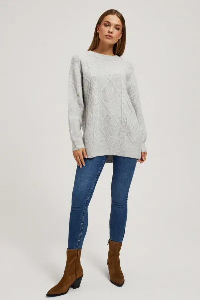 Marisse Light Gray Decorative Knit Sweater