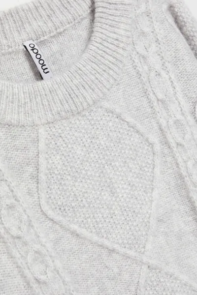 Marisse Light Gray Decorative Knit Sweater
