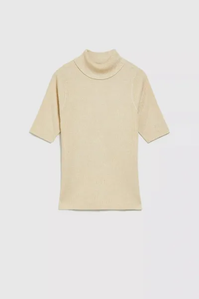 Marisse Turtleneck Sweater Decorated With Pearl Metallic Thread