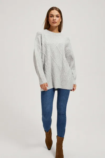 Marisse Light Gray Decorative Knit Sweater
