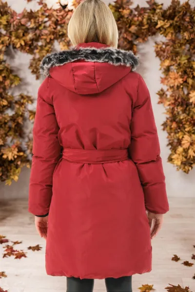 Z6774 DEWBERRY WOMEN'S COAT-PLAIN BURGUNDY