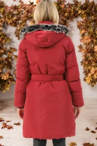 Z6774 DEWBERRY WOMEN'S COAT-PLAIN BURGUNDY