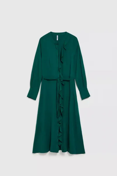 Marisse Emerald Midi Dress With Ruffles