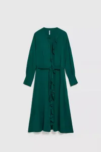 Marisse Emerald Midi Dress With Ruffles
