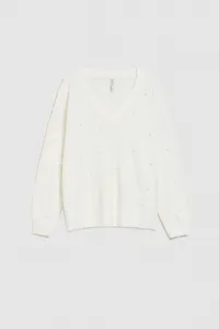 Marisse Pearl Beaded V-Neck Sweater