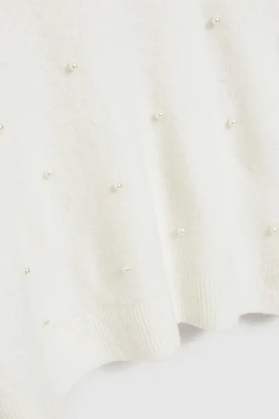 Marisse Pearl Beaded V-Neck Sweater