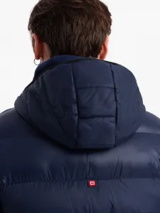 Ombre Men's winter quilted jacket of combined materials - navy blue