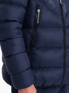 Ombre Men's winter quilted jacket of combined materials - navy blue