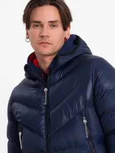 Ombre Men's winter quilted jacket of combined materials - navy blue