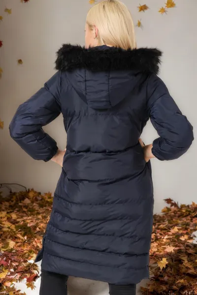 Z6740 DEWBERRY DÁMSKY KABÁT - JEDNOFAREBNÁ NÁMORNÍCKA MODRÁ