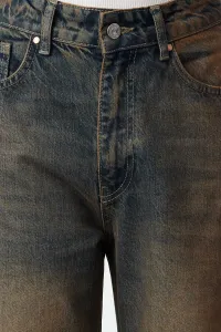 Trendyol tmavomodré bledé efektové vintage džínsy s vysokým pásom a širokými nohavicami