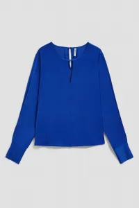 Marisse Plain V-Neck Shirt With Long Sleeves, Blue