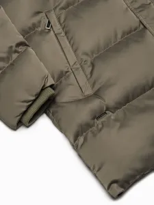 Ombre Długa zimowa kurtka męska pikowana o satynowym wykończeniu - khaki
