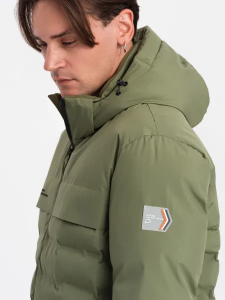 Ombre Men's winter jacket with detachable hood - olive