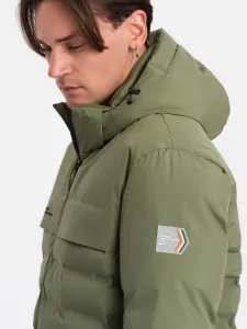 Ombre Men's winter jacket with detachable hood - olive