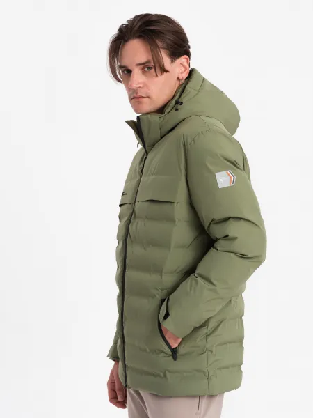 Ombre Men's winter jacket with detachable hood - olive