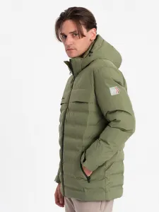 Ombre Men's winter jacket with detachable hood - olive