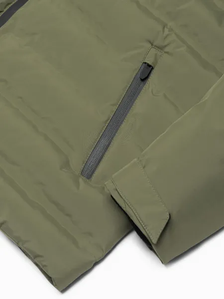 Ombre Men's winter jacket with detachable hood - olive