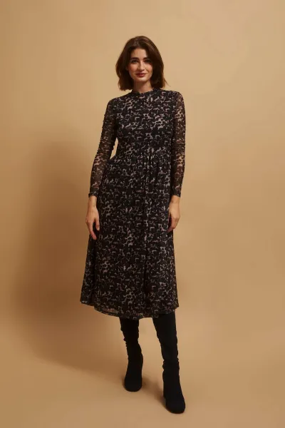 Marisse Beige Leopard Print Midi Dress