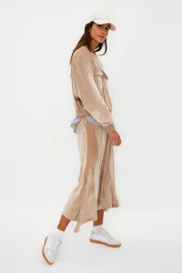 Trendyol Light Brown Velvet Undershirt Compression Detailed Knitted Skirt Two Piece Set