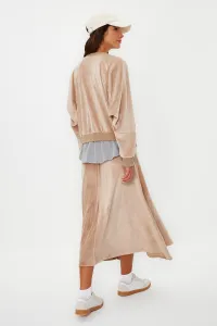Trendyol Light Brown Velvet Undershirt Compression Detailed Knitted Skirt Two Piece Set