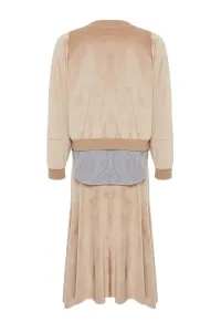 Trendyol Light Brown Velvet Undershirt Compression Detailed Knitted Skirt Two Piece Set