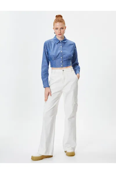 Koton Crop Shirt Long Sleeve Classic Collar Cotton