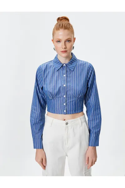 Koton Crop Shirt Long Sleeve Classic Collar Cotton