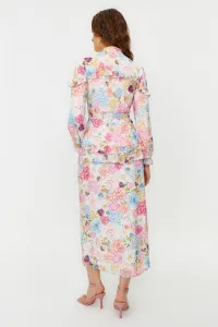 Trendyol Lilac Floral Ruffle Detail Lined Woven Chiffon Dress