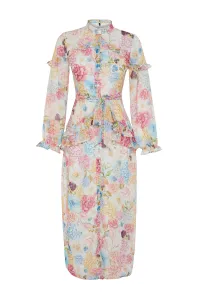 Trendyol Lilac Floral Ruffle Detail Lined Woven Chiffon Dress