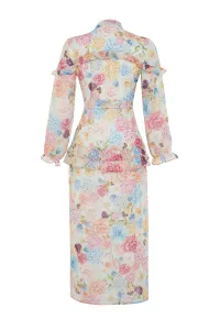 Trendyol Lilac Floral Ruffle Detail Lined Woven Chiffon Dress