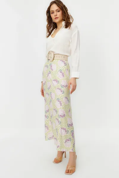 Trendyol Powder Floral Patterned Bell Woven Skirt