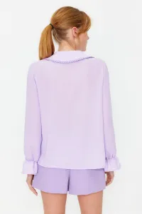 Trendyol Lilac Baby Collar Pompom Detailed Regular Normal Fit Woven Shirt