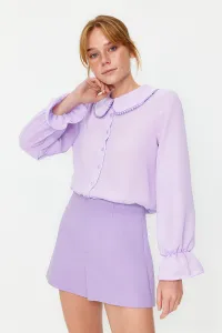 Trendyol Lilac Baby Collar Pompom Detailed Regular Normal Fit Woven Shirt