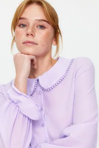 Trendyol Lilac Baby Collar Pompom Detailed Regular Normal Fit Woven Shirt