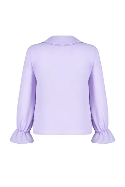 Trendyol Lilac Baby Collar Pompom Detailed Regular Normal Fit Woven Shirt