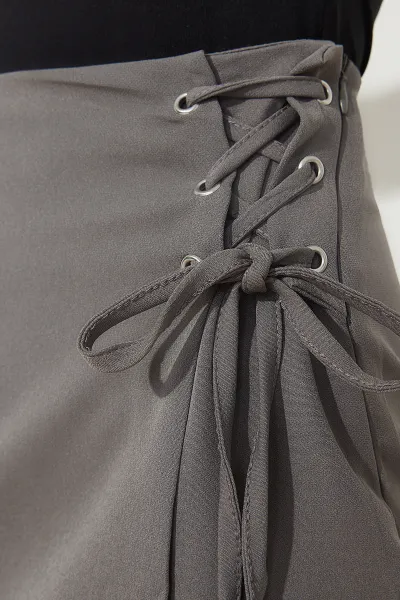 Trendyol Anthracite Eyelet Detailed Woven Shorts Skirt