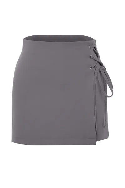 Trendyol Anthracite Eyelet Detailed Woven Shorts Skirt
