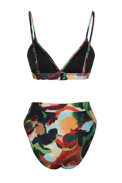 Trendyol Abstraktný Vzor Trojuholník Vysoký Pás Vysoké Nohy Hipster Bikiny Set