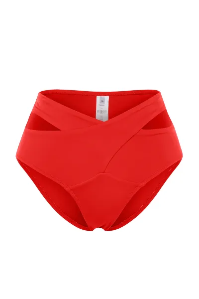 Trendyol červené vykrojené/okienkované vysoké pásové pravidelné bikiny spodné diely