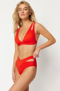 Trendyol červené vykrojené/okienkované vysoké pásové pravidelné bikiny spodné diely