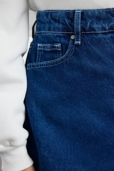 Trendyol modrá mini džínsová sukňa s vysokým pásom