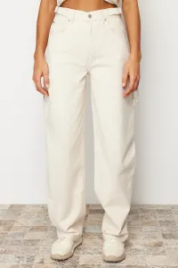 Trendyol Ecru Loose Cut High Waist Carpenter Skater Jeans